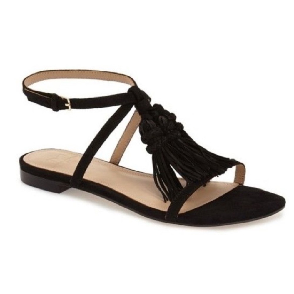Marc Fisher LTD Women's Crystal Flat Sandal Black Suede Sz 10